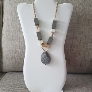 NEW Charlie Paige White, Gray, and Gold Stone/Wood Necklace